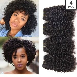4 Pack 8 Inch Deep Curly Human Hair Bundles Natural Black Kinky Curly Extensions
